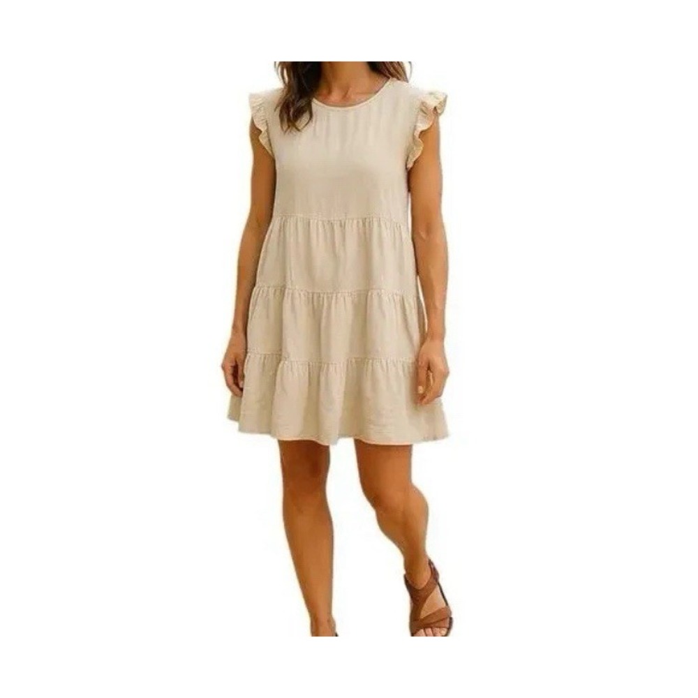 Adyson Parker Cream Linen Tiered Shift‎ Dress Women's 2X Beach Summer